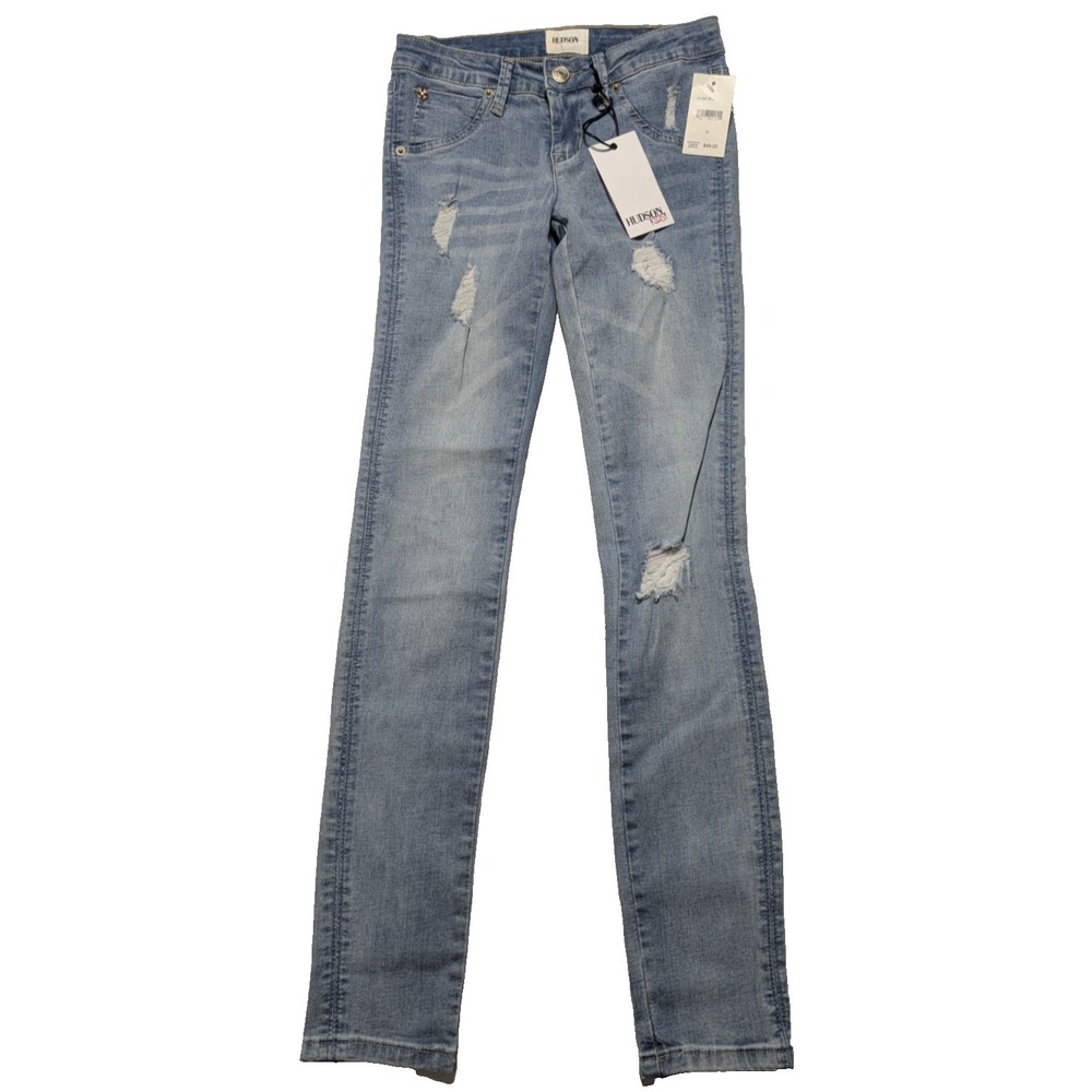 HUDSON KIDS COLLIN SKINNY - Girls 12 Dusk Blue Flap Pocket Distressed Jeans  NEW